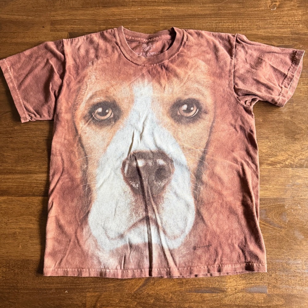 The Mountain Beagle Dog Face Graphic T-Shirt Brown Tie Dye Mens Small Animal Tee